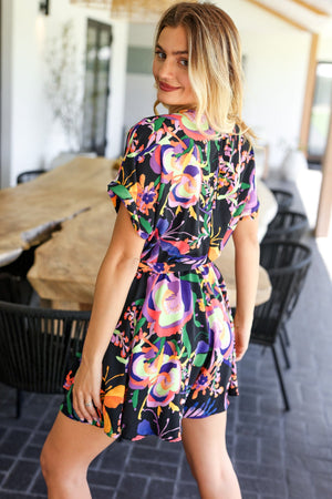 Live For Today Black Floral Surplice Woven Romper