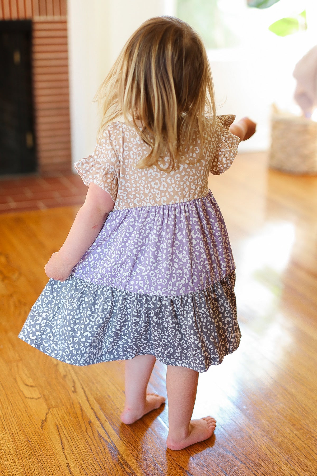 Twirl Me Taupe & Lilac Tiered Babydoll Dress