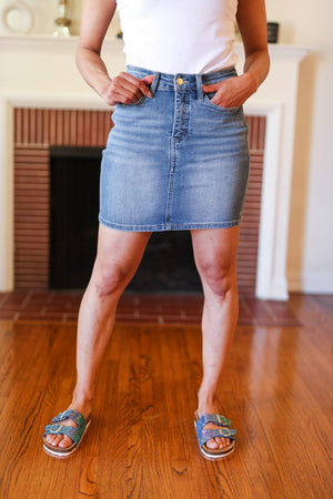 Judy Blue Medium Wash High Rise Tummy Control Denim Skirt