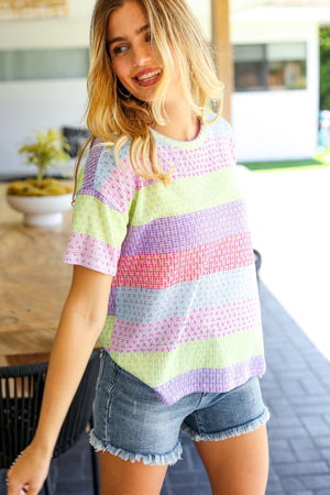 Stand Out Lavender & Pink Striped Textured Waffle Knit Top