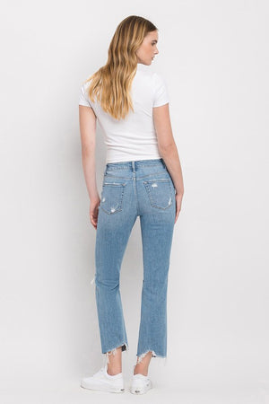 High Rise Distressed Cropped Straight Jeans - Flying Monkey