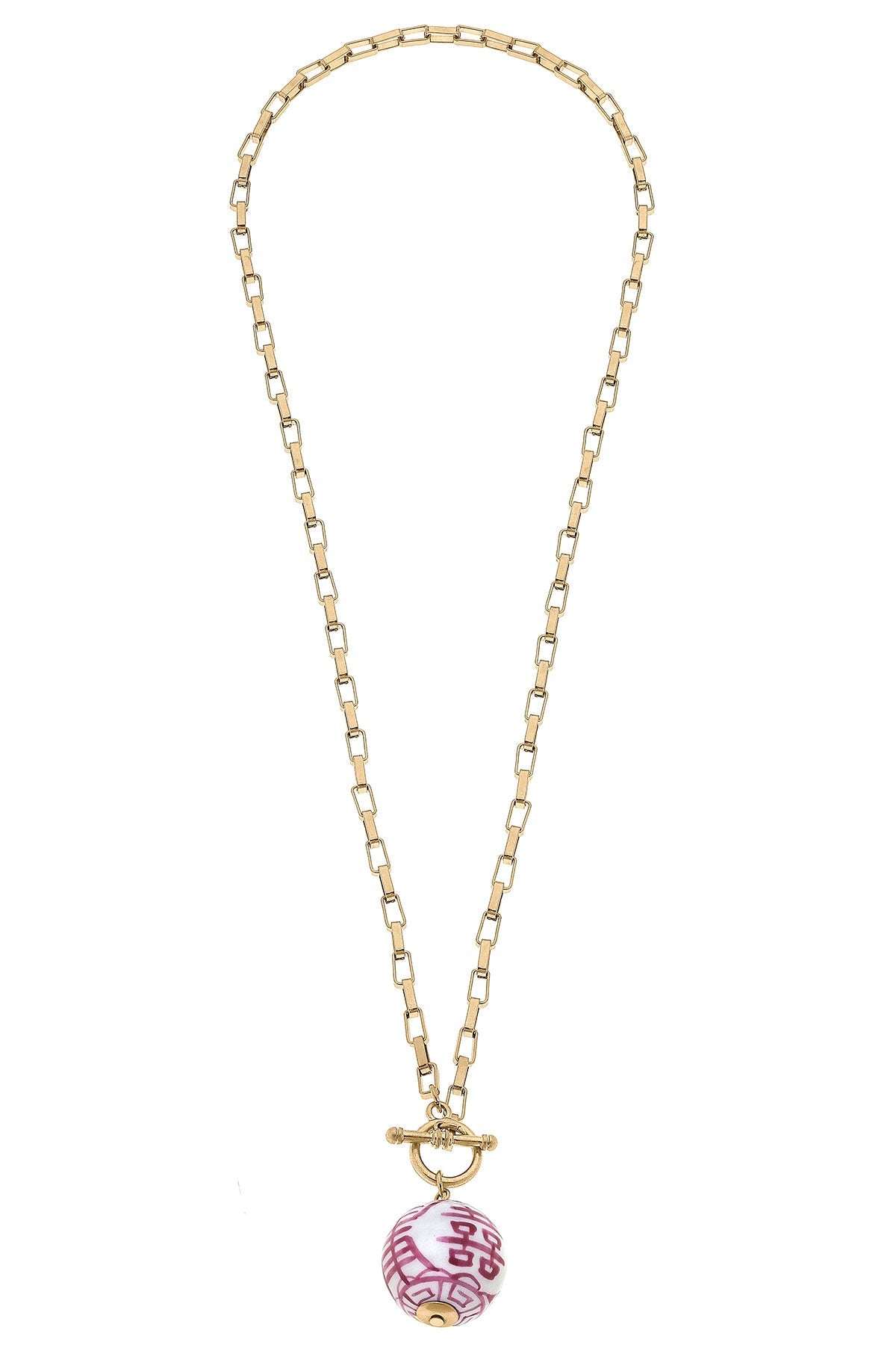 Laurel Chinoiserie T-Bar Necklace in Pink & White by CANVAS