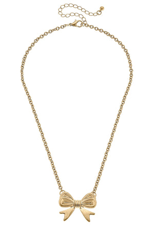 Stephanie Bow Pendant Necklace in Worn Gold by CANVAS