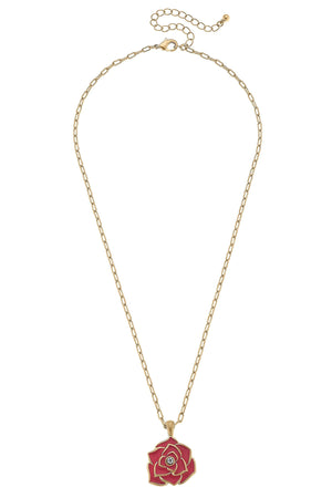 Isabella Enamel Rose Pendant Necklace in Worn Gold by CANVAS