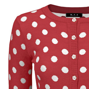 Polka Dot Jacquard 3/4 Sleeve Sweater Cardigan