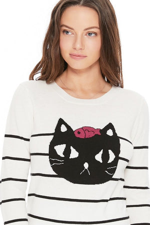 Cute Cat Face Jacquard Sweater Pull Over