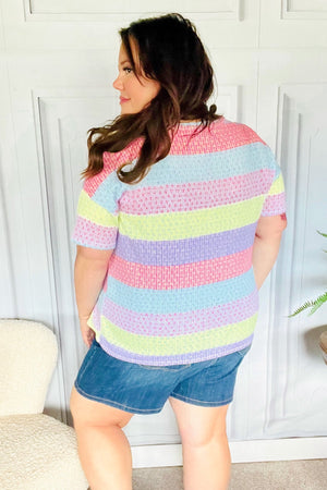 Stand Out Lavender & Pink Striped Textured Waffle Knit Top