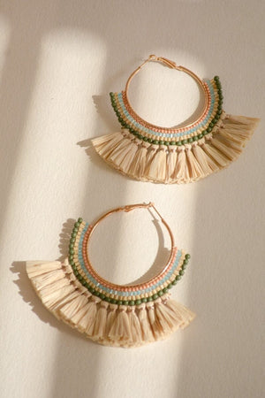 Bead & Raffia Fan Hoop Earrings Jewelry Leto Collection 