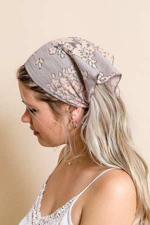 Bohemian Floral Lace Headscarf Hats & Hair Leto Collection Gray 