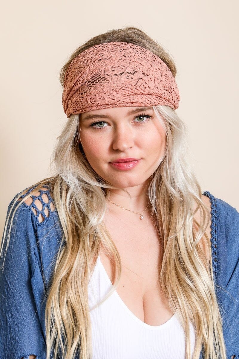 Bohemian Lace Headwrap Hats & Hair Leto Collection Mauve 