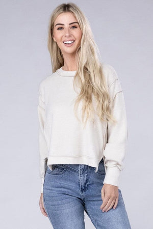 Brushed Melange Hacci Oversized Sweater ZENANA SAND BEIGE S/M 