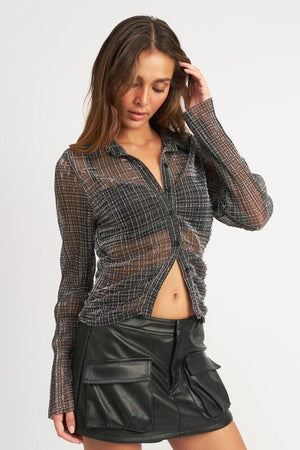 Button Down Sheer Top - Black Emory Park 