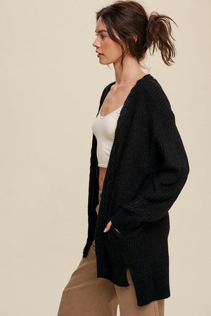 Cable Knit Open Front Long Cardigan Listicle 