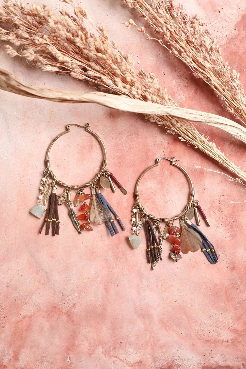 Carnelian & Jade Fringe Hoop Earrings Jewelry Leto Collection 