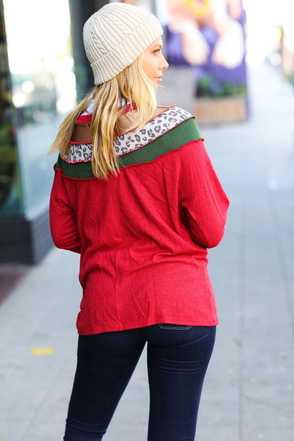 Christmas Red Terry Hacci Color Block Pullover Bloom 2023 Winter Sale 