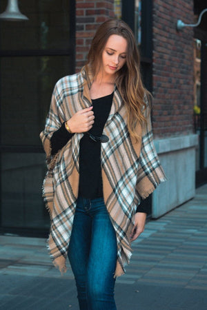 Classic Flannel Toggle Poncho Ponchos Leto Collection Beige 