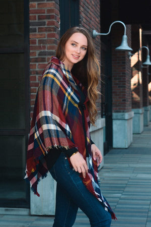 Classic Flannel Toggle Poncho Ponchos Leto Collection Red 