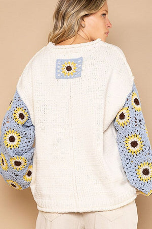 Contrast Square Pattern Sleeves Pullover Sweater POL 