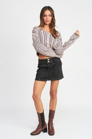 CONTRASTED CABLE KNIT SWEATER TOP Emory Park 