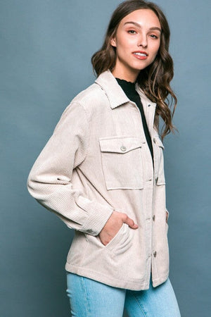 Corduroy Button Down Jacket With Pockets Love Tree 