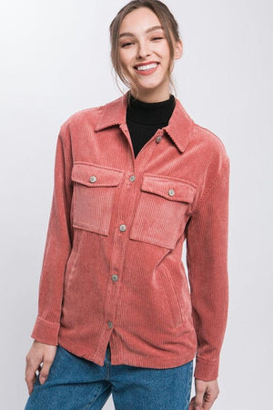 Corduroy Button Down Jacket With Pockets Love Tree CLAY S 