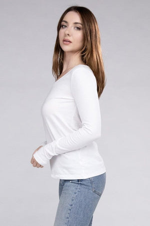 Cotton V-Neck Long Sleeve T-Shirt ZENANA 