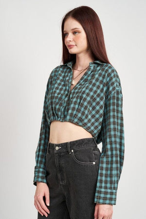 CROPPED BUTTON UP SHIRT WITH ELASTIC WAISTBAND Emory Park 