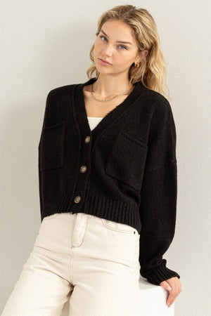Cute Mood Crop Shoulder Cropped Cardigan Sweater HYFVE BLACK S 