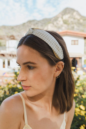 Cutesy Gingham Woven Knot Headband Hats & Hair Leto Collection Sage 