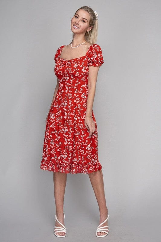 Floral Sweetheart Neck Dress Nuvi Apparel red S 