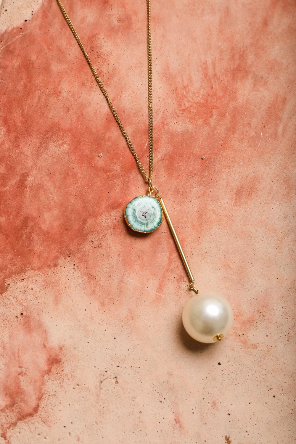 Gem and Pearl Pendant Necklace Jewelry Leto Collection 