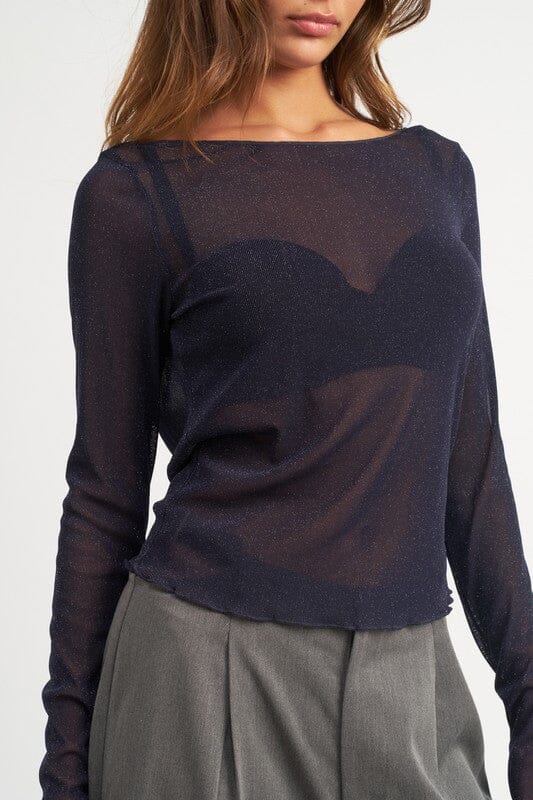 GLITTER MESH TOP WITH BACK COWL Emory Park NAVY S 