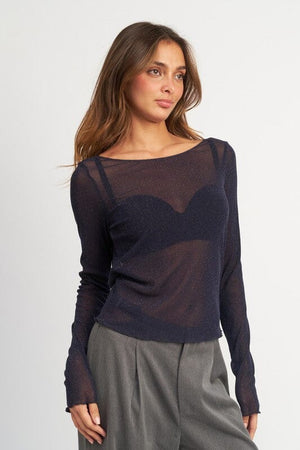 GLITTER MESH TOP WITH BACK COWL Emory Park 