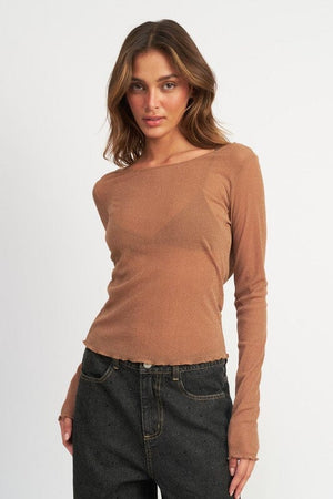 GLITTER MESH TOP WITH BACK COWL Emory Park TAN S 