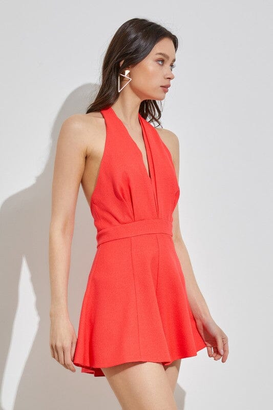 HALTER NECK WIDE LEG ROMPER Do + Be Collection CORAL RED S 