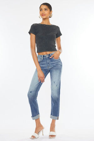 High Rise Cuffed Slim Straight Jeans Kan Can USA 