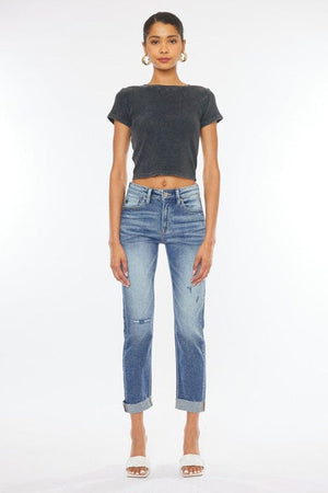 High Rise Cuffed Slim Straight Jeans Kan Can USA 