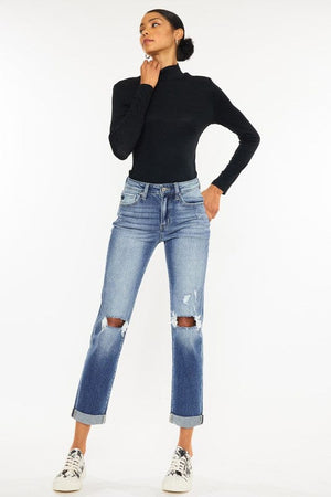 High Rise Hem Detail Slim Straight Jeans Kan Can USA 