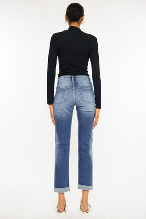 High Rise Hem Detail Slim Straight Jeans Kan Can USA 