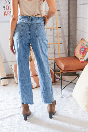 High Waist Leopard Print Washed Pocketed Ankle Torn Jeans Haptics 