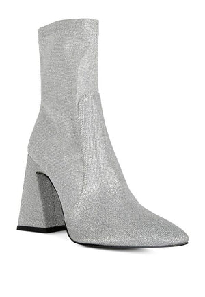 Hustlers Shimmer Block Heeled Ankle Boots Rag Company Silver 5 