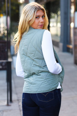 Layer Up Sage High Neck Quilted Puffer Vest Haptics 