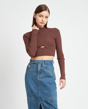 MOCK NECK CROP TOP WITH CUT OUT Emory Park BROWN S 