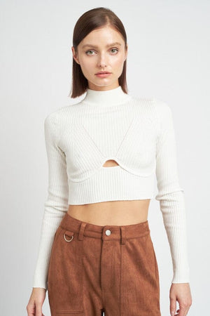 MOCK NECK CROP TOP WITH CUT OUT Emory Park WHITE S 