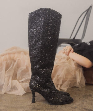 OASIS SOCIETY Jewel - Knee High Sequin Boots KKE Originals BLACK 6 