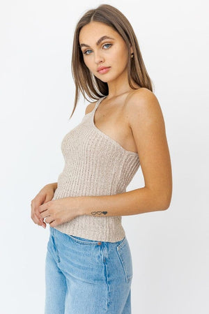 ONE SHOULDER TAPE YARN KNIT TOP LE LIS 