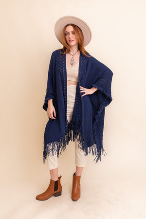 Open Work Frayed Bohemian Ruana Ponchos Leto Collection 