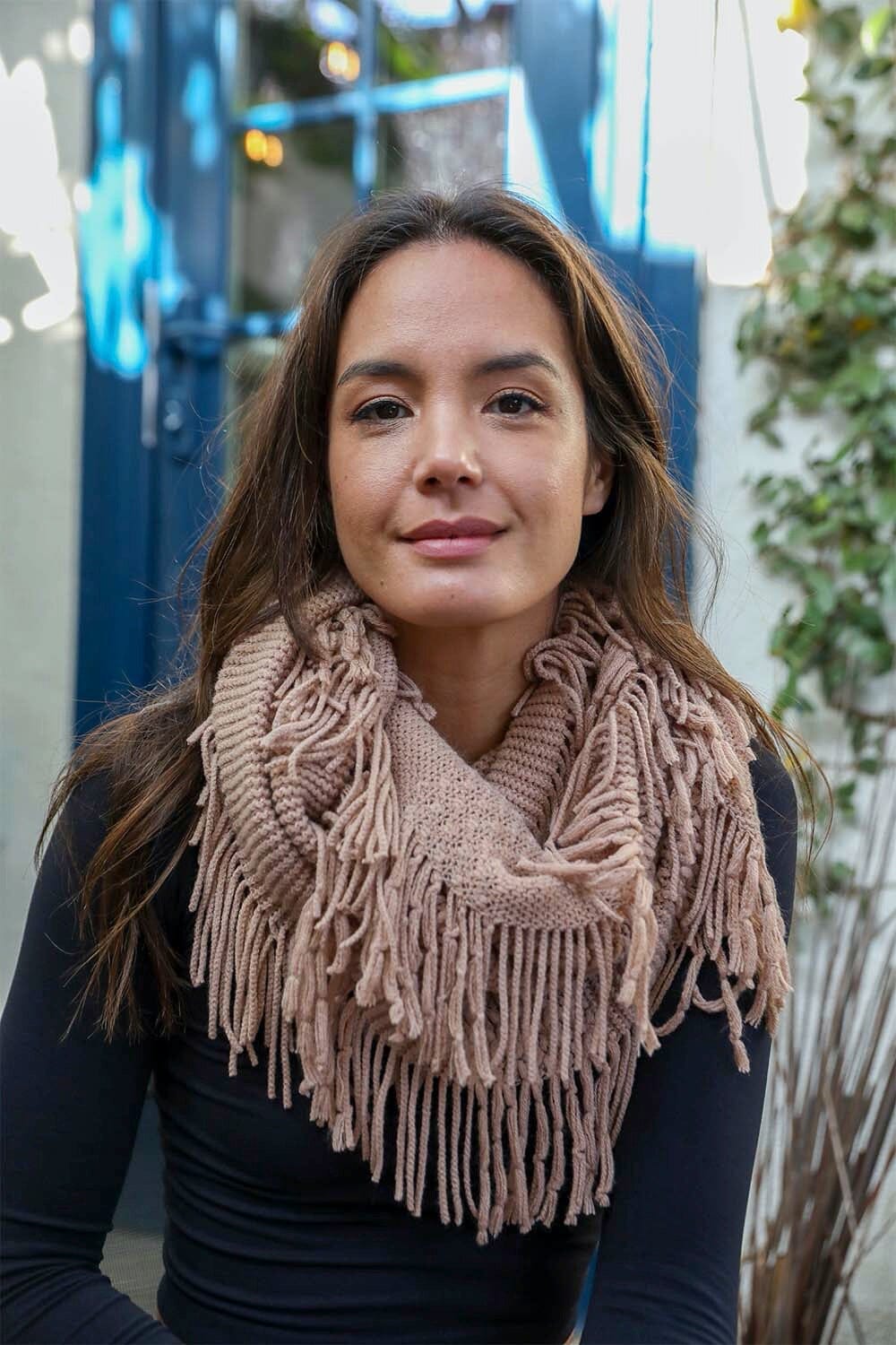Pointelle Fringe Infinity Scarves Leto Collection Taupe 