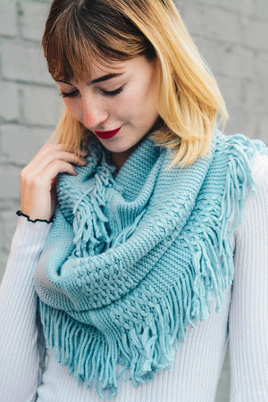 Pointelle Fringe Infinity Scarves Leto Collection Shell Blue 