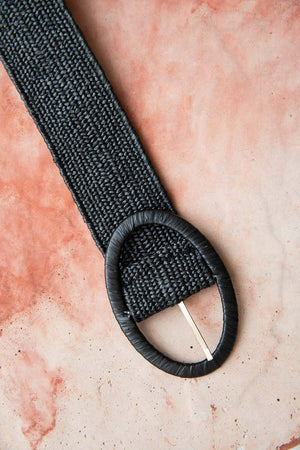 Raffia Oval Buckle Belt Belts Leto Collection One Size Black 